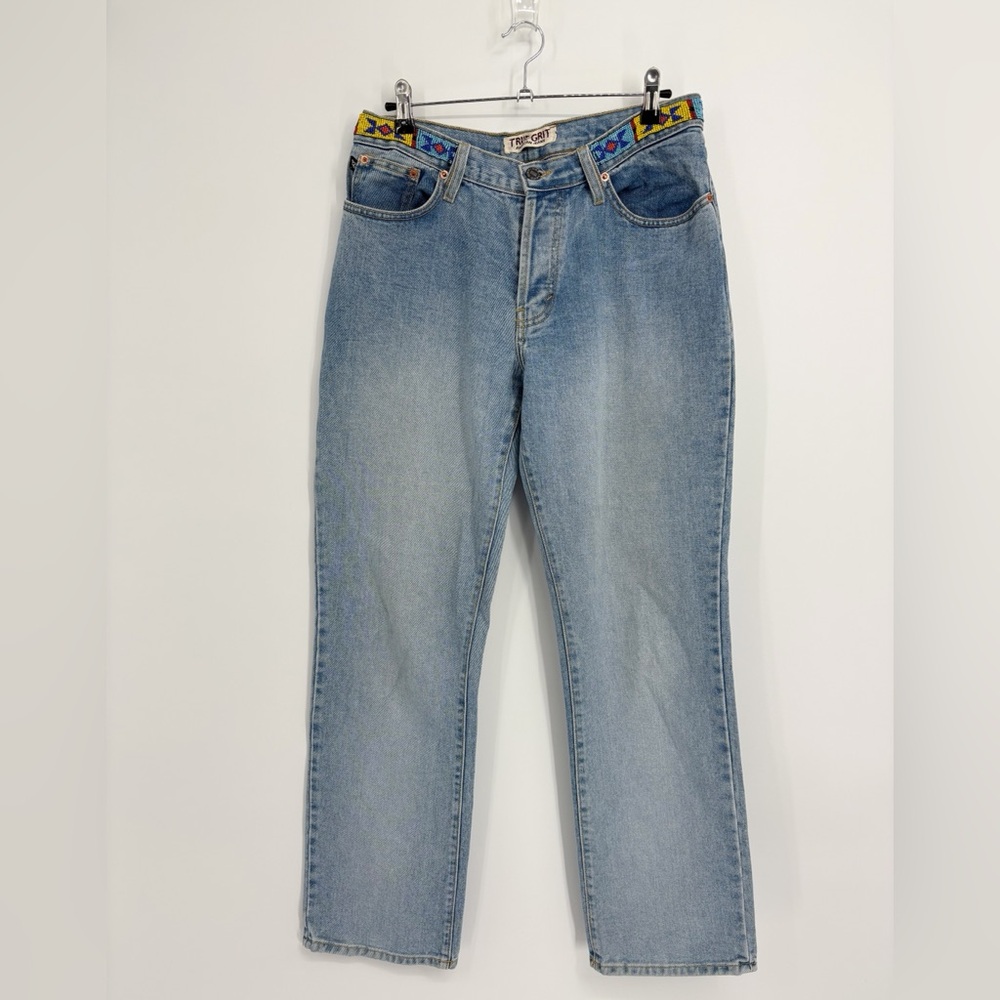 Vintage True Grit Beaded Classic Jean Denim with Vibrant Waistband